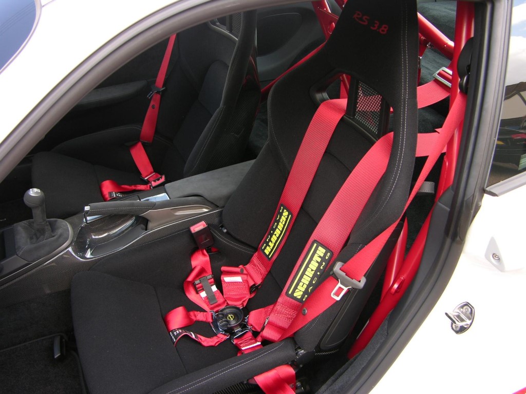 Bucket seat with Schroth six point harness in a 2010 Porsche 997 GT3 RS 3.8 Custom