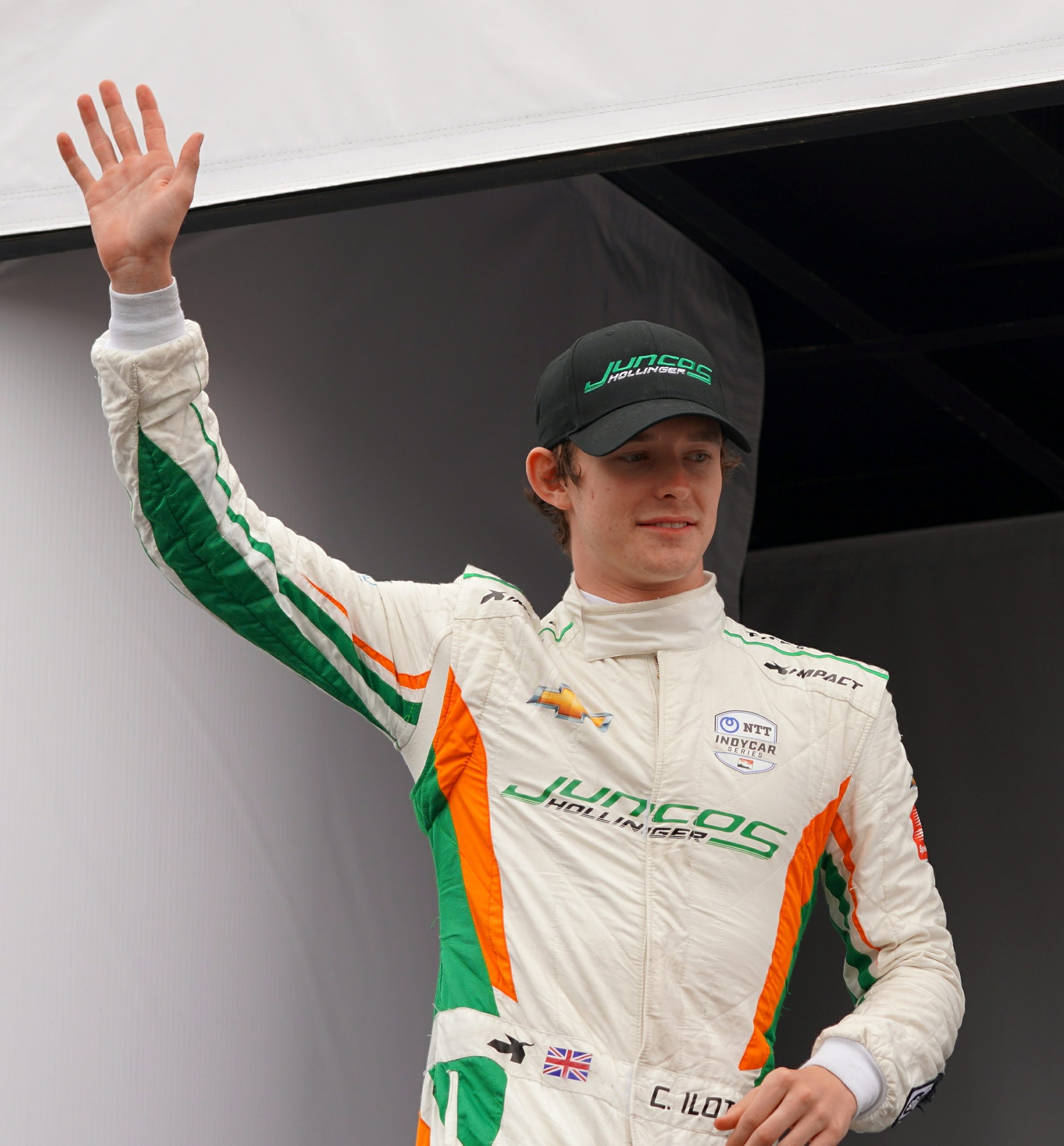 Callum Ilott waves to the crowd just minutes before the start of the 2021 Acura Grand Prix of Long Beach.