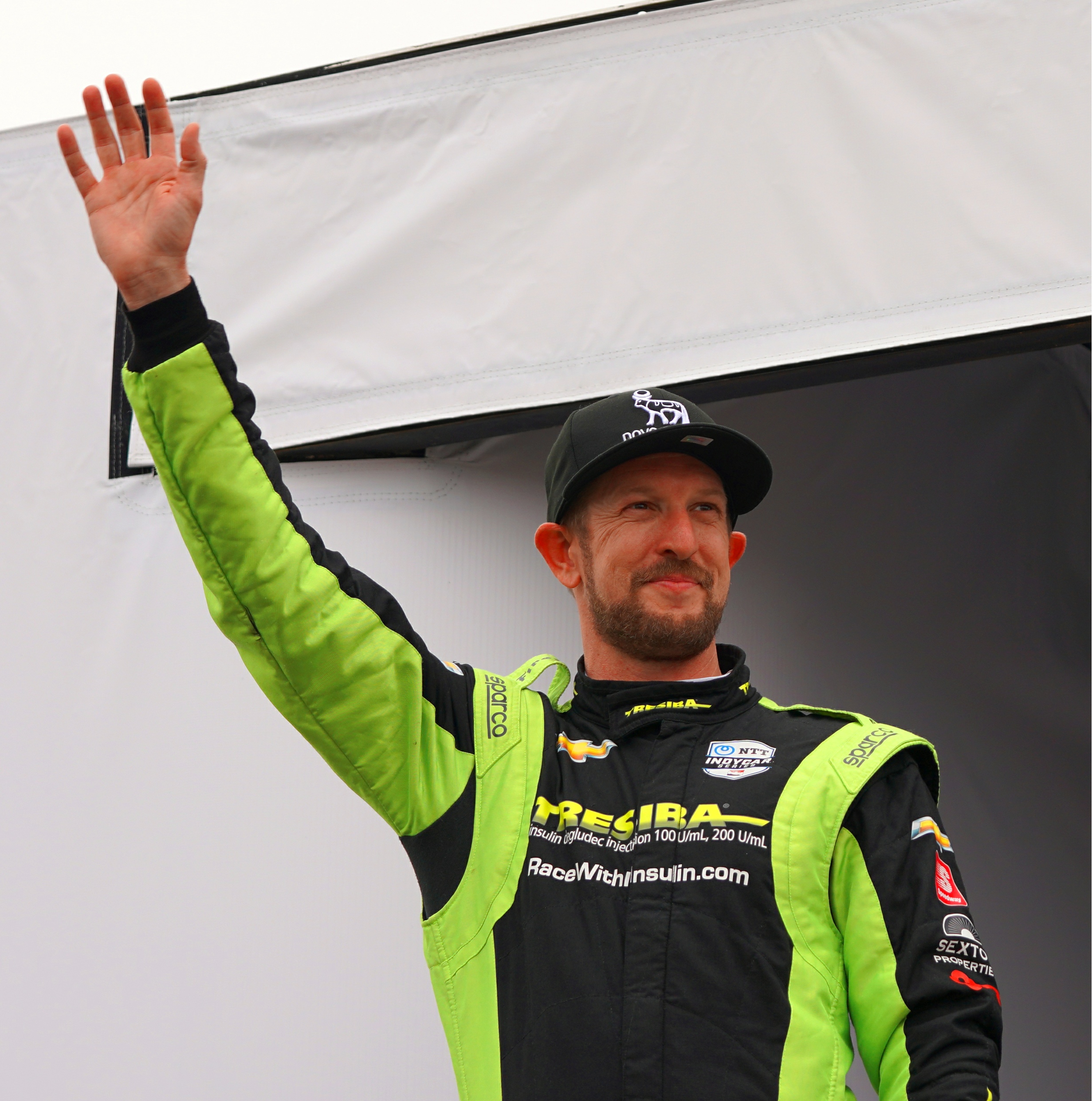 Charlie Kimball waves to his hometown fans before the start of the 2021 Acura Grand Prix of Long Beach.